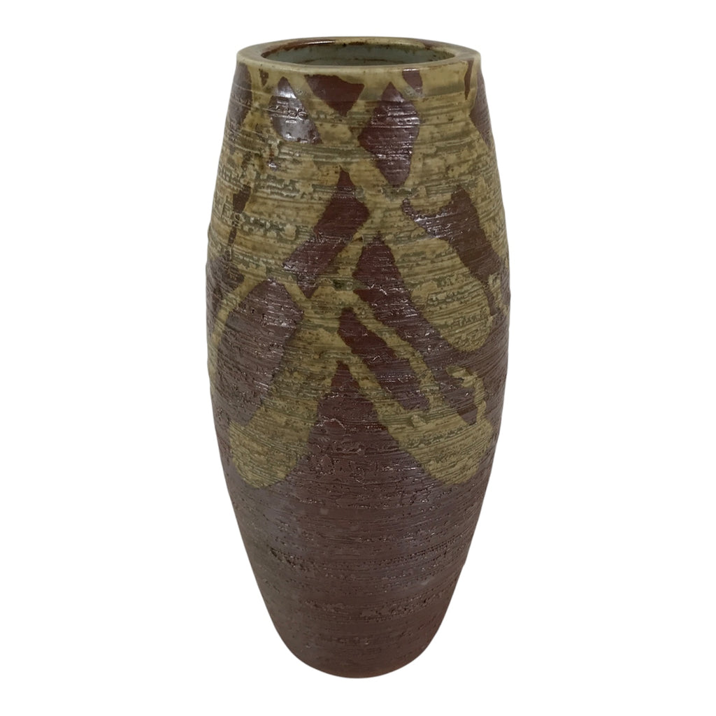 Japanese Shigaraki Ware Ceramic Flower Vase Vtg Ikebana Kabin Lines Brown FK253-KT - Vase-chidorivintage.com