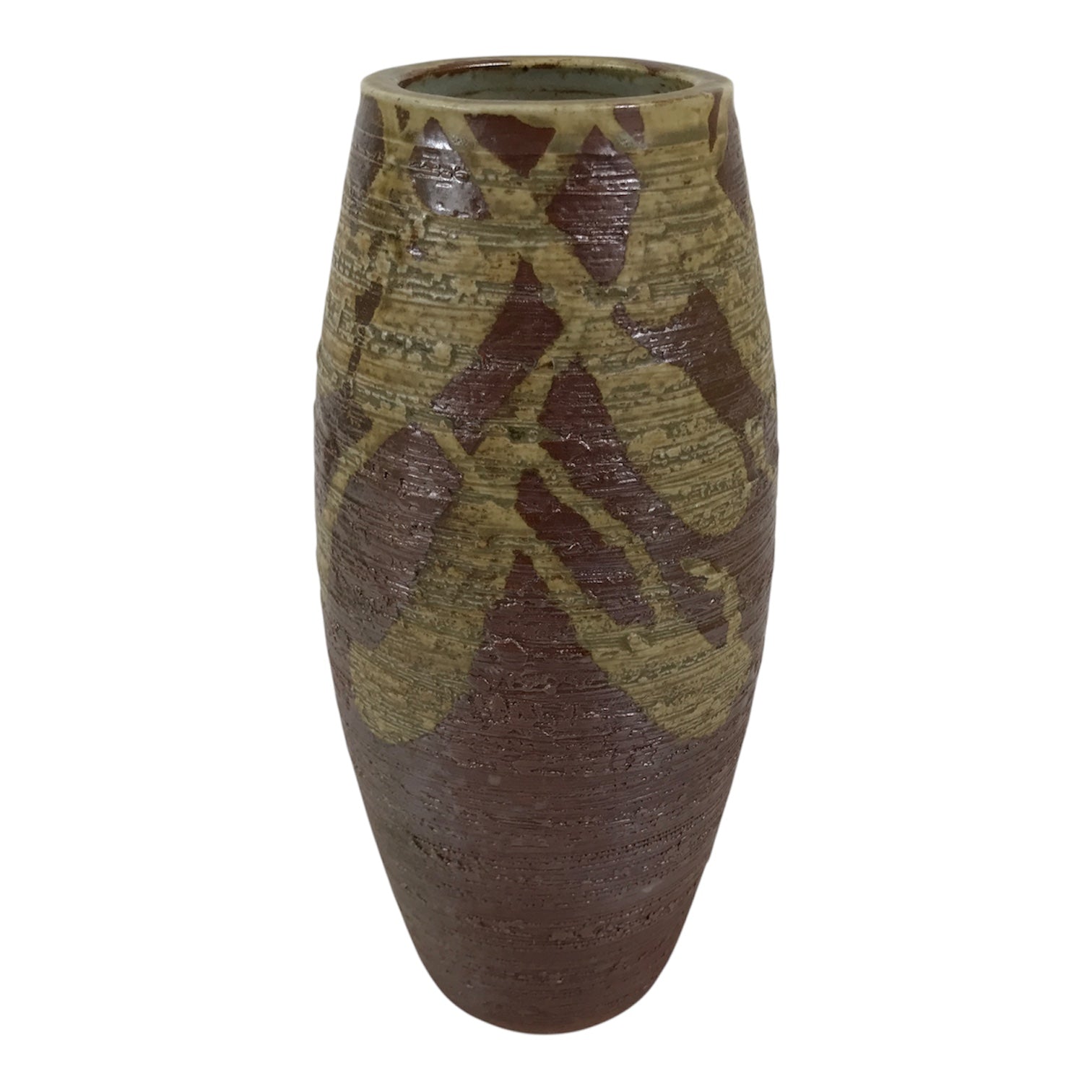 Japanese Shigaraki Ware Ceramic Flower Vase Vtg Ikebana Kabin Lines Brown FK253-KT - Vase-chidorivintage.com