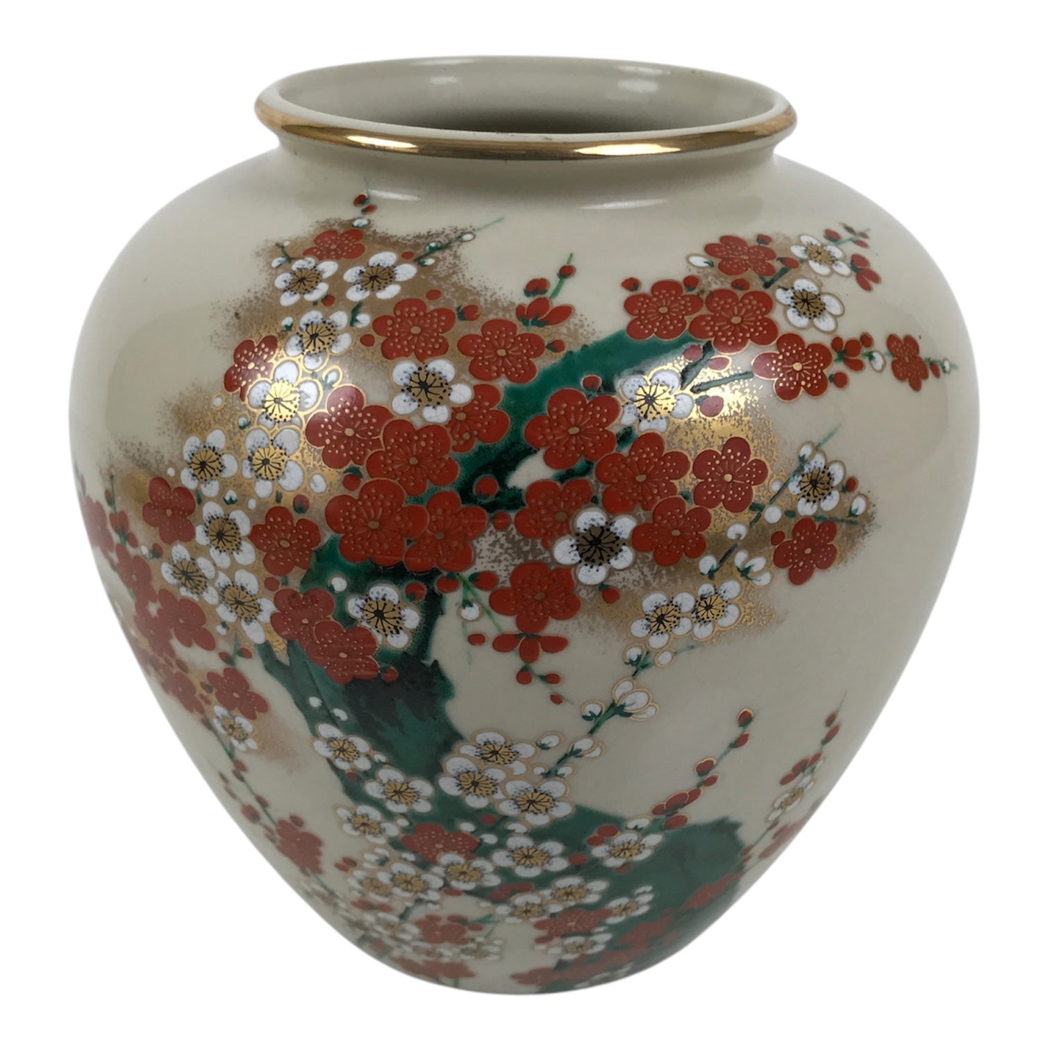 Japanese Kutani Ware Porcelain Flower Vase Ikebana Kabin Plum Blossom Gold FK254-KT - Vase-chidorivintage.com