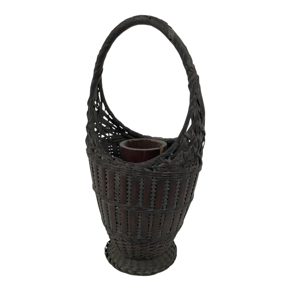 Japanese Handwoven Bamboo Basket Vtg Kago Ikebana Flower Arrangement Vase B269-KT - Basket-chidorivintage.com