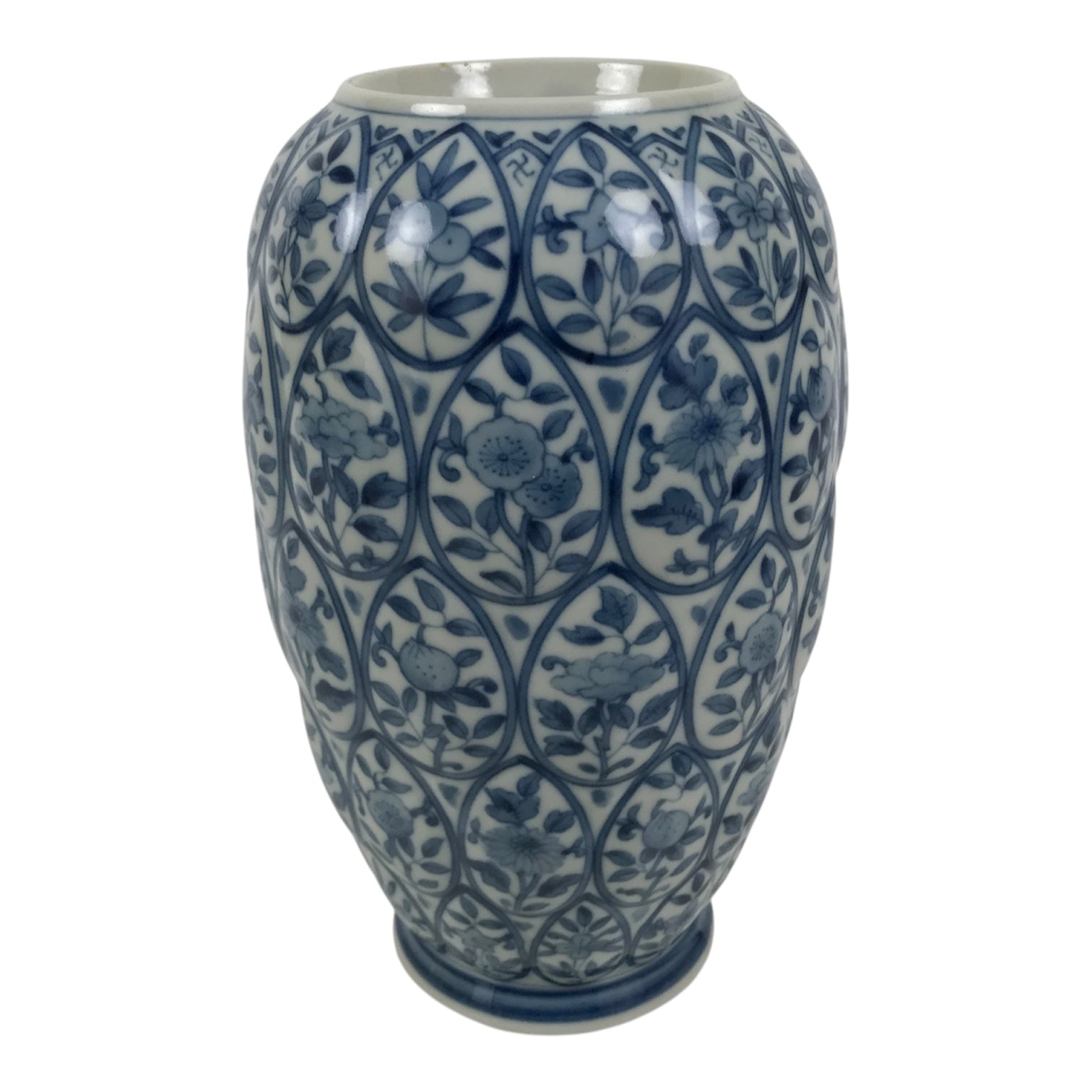Japanese Porcelain Flower Vase Vtg Ikebana Kabin White Blue Floral Tall FK258-KT - Vase-chidorivintage.com