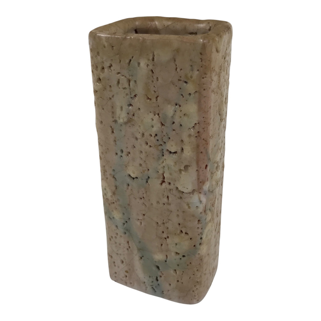 Japanese Shino Ware Ceramic Flower Vase Kabin White Brown Tall Rectangle FK261-KT - Vase-chidorivintage.com