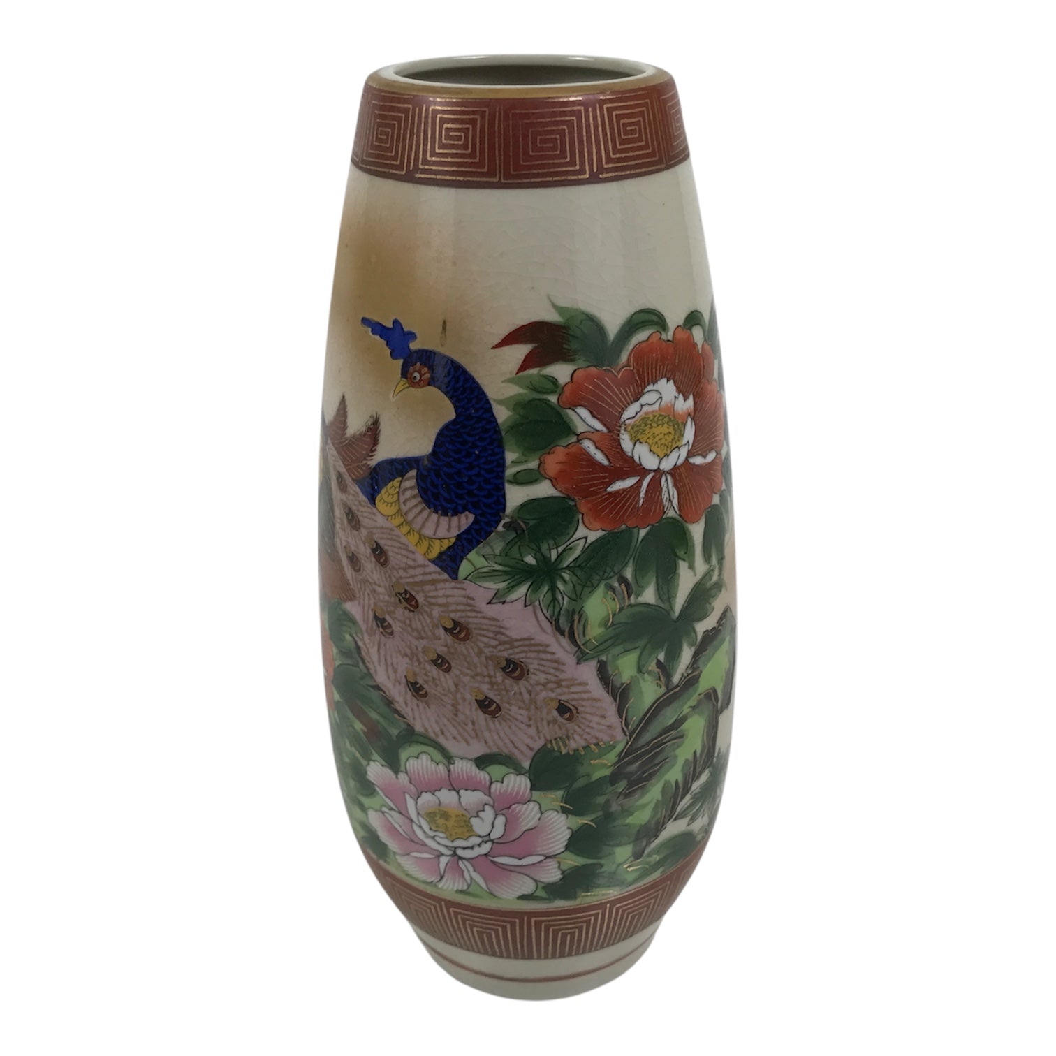 Japanese Kutani Ware Porcelain Flower Vase Vtg Ikebana Kabin Peacock Pair FK262-KT - Vase-chidorivintage.com