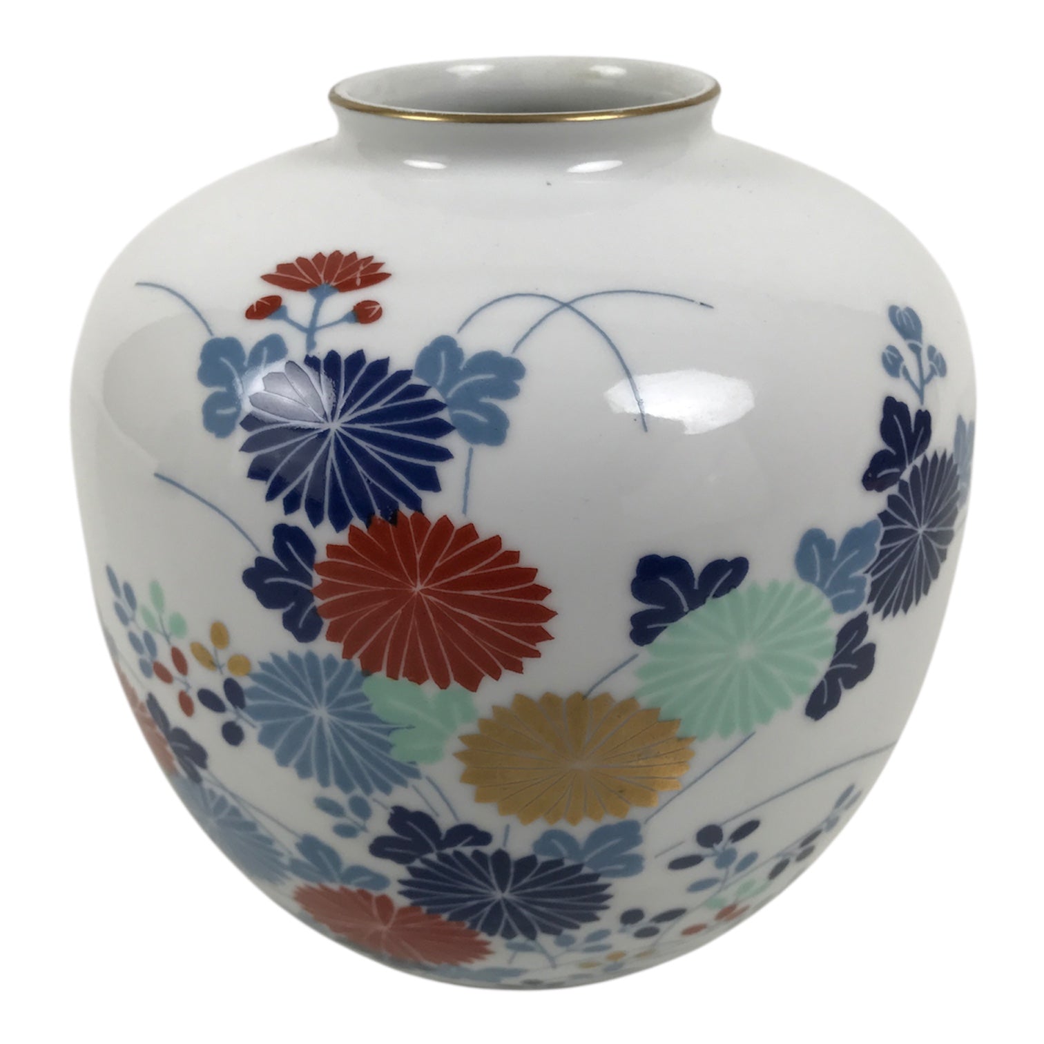 Japanese Porcelain Flower Vase Vtg Ikebana Kabin Floral White Blue Red FK264-KT - Vase-chidorivintage.com