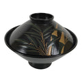 Japanese Lacquer Wood Lidded Bowl Owan Vtg Makie Black Gold Bamboo Plum LB195-KT - Bowl-chidorivintage.com