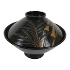 Japanese Lacquer Wood Lidded Bowl Owan Vtg Makie Black Gold Bamboo Plum LB195-KT - Bowl-chidorivintage.com