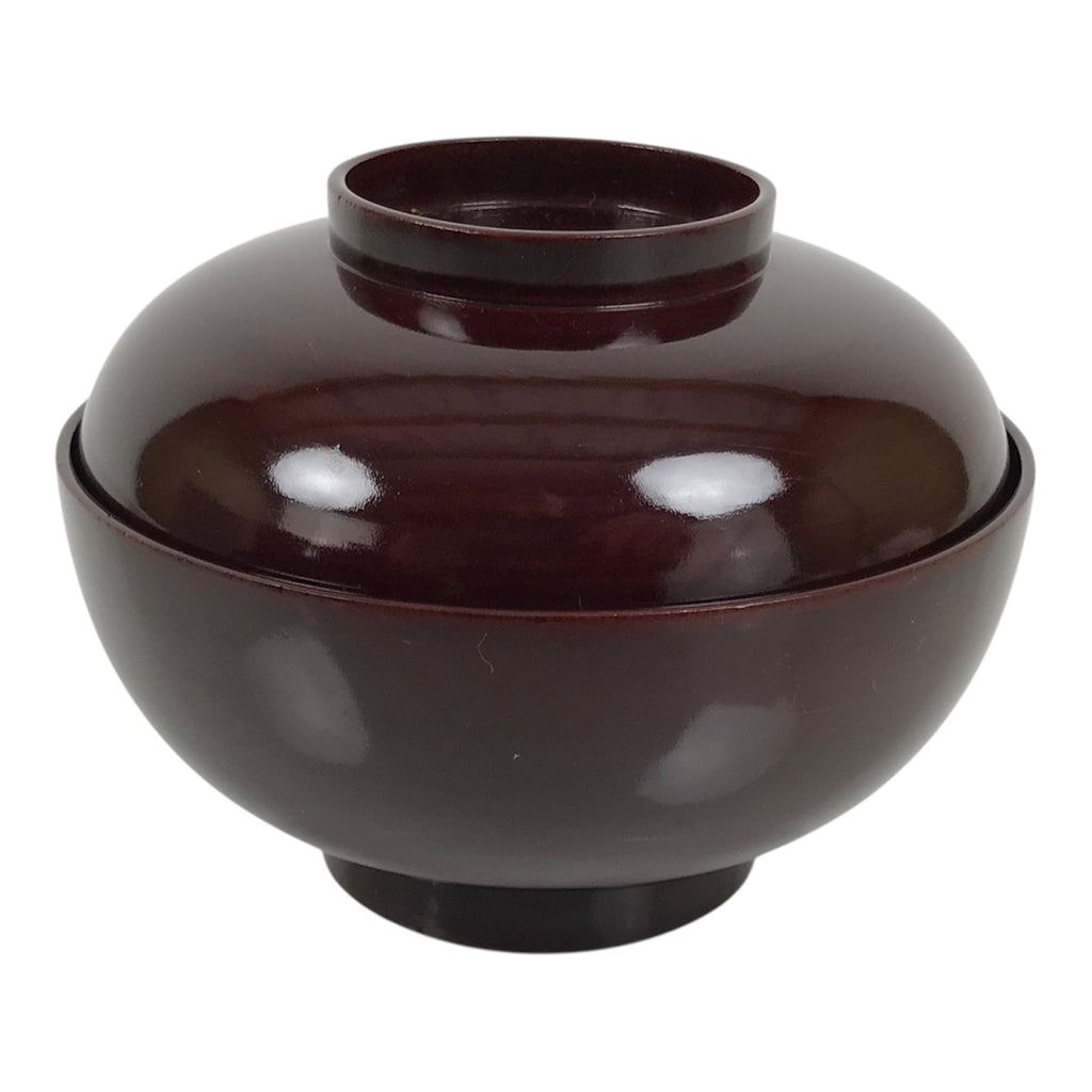 Japanese Lacquered Wooden Lidded Bowl Owan Vtg Simple Brown Wood Grain LB198-KT - Bowl-chidorivintage.com