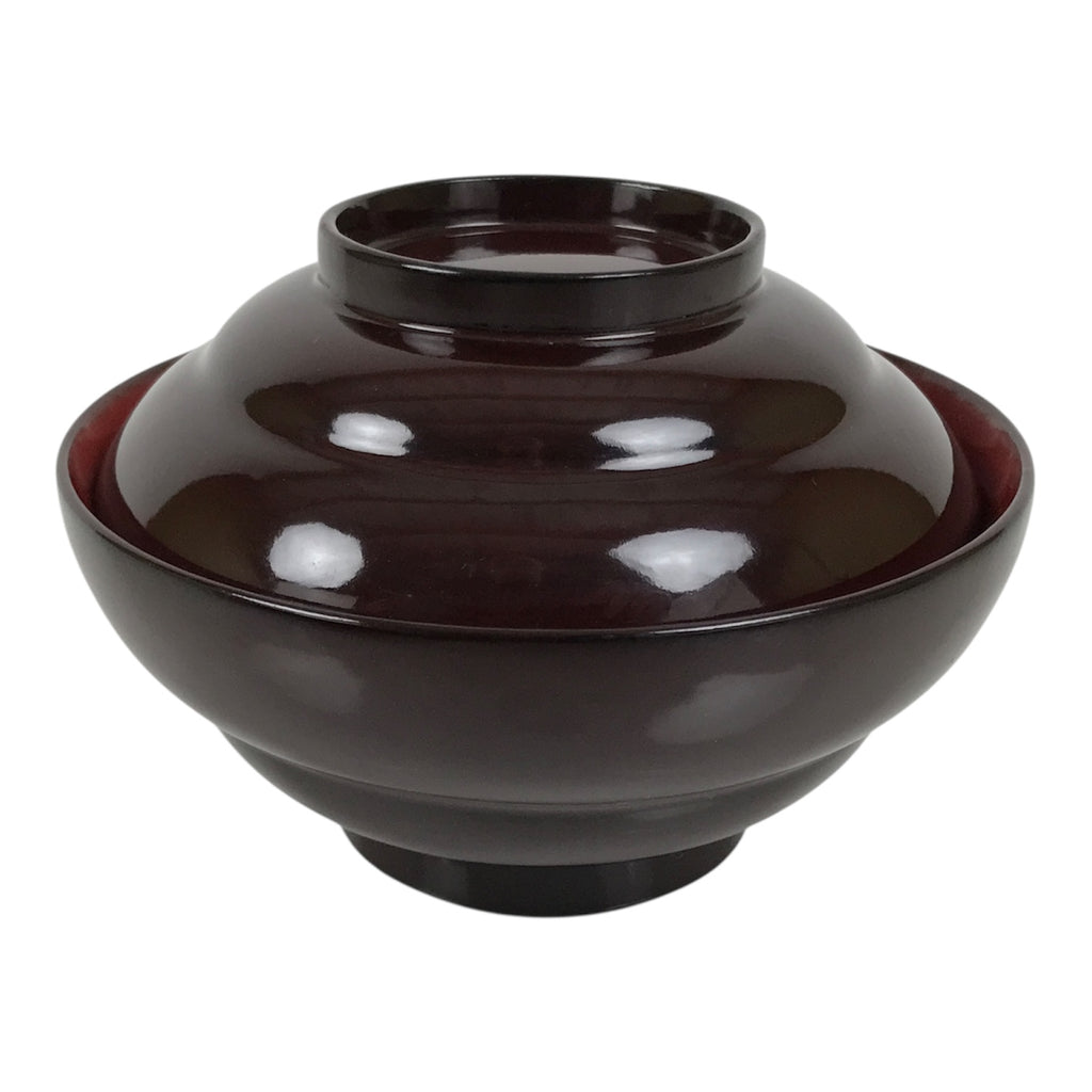 Japanese Lacquered Wooden Lidded Bowl Soup Owan Vtg Simple Brown Red LB199-KT - Bowl-chidorivintage.com