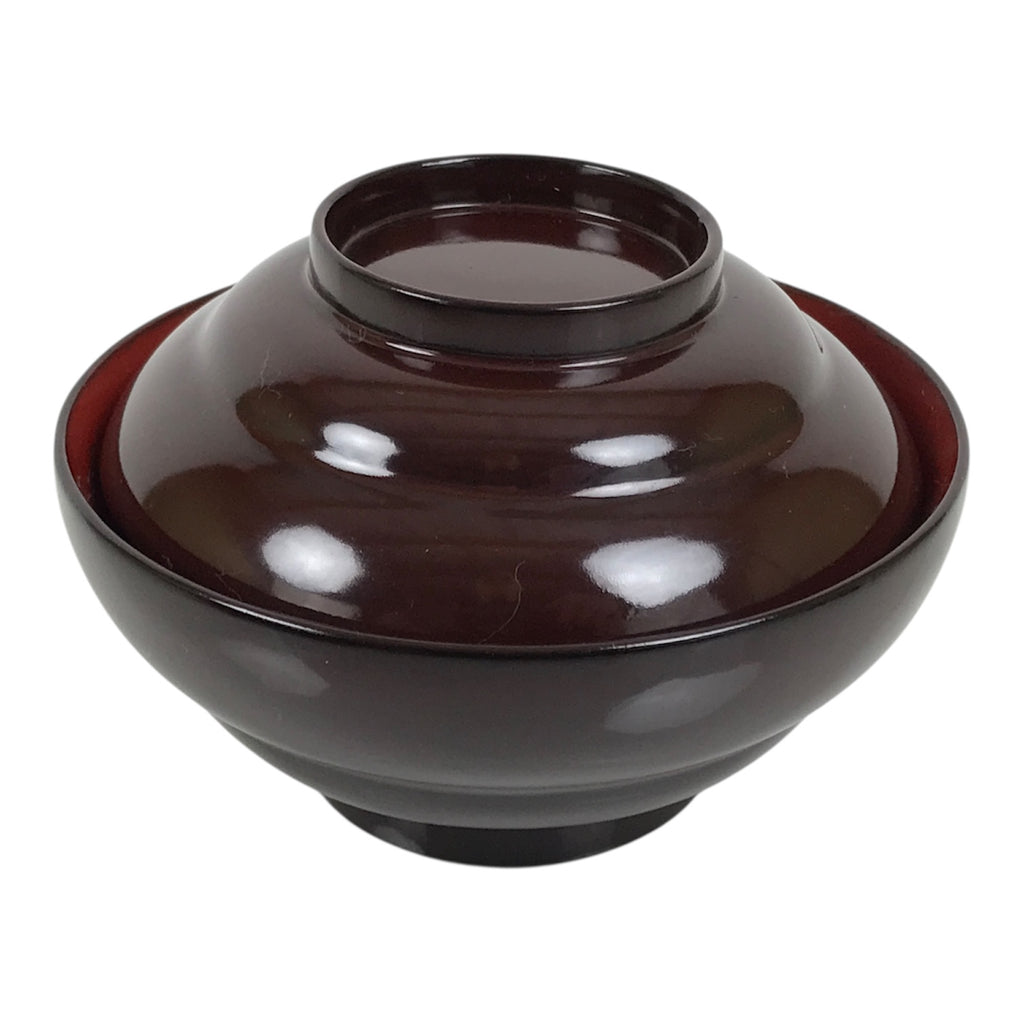 Japanese Lacquered Wooden Lidded Bowl Soup Owan Vtg Simple Brown Red LB200-KT - Bowl-chidorivintage.com