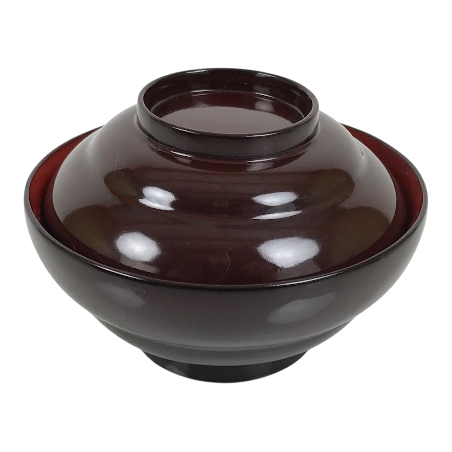 Japanese Lacquered Wooden Lidded Bowl Soup Owan Vtg Simple Brown Red LB200-KT - Bowl-chidorivintage.com