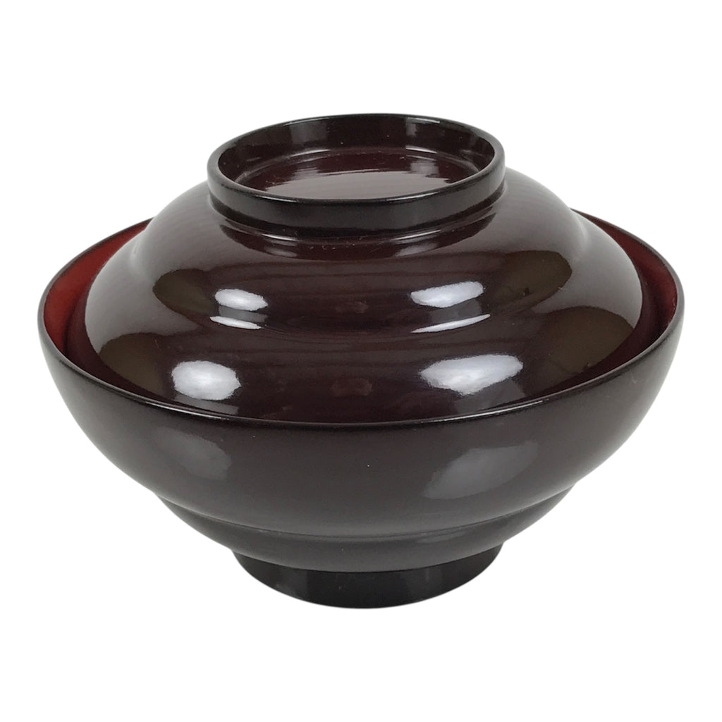 Japanese Lacquered Wooden Lidded Bowl Soup Owan Vtg Simple Brown Red LB201-KT - Bowl-chidorivintage.com