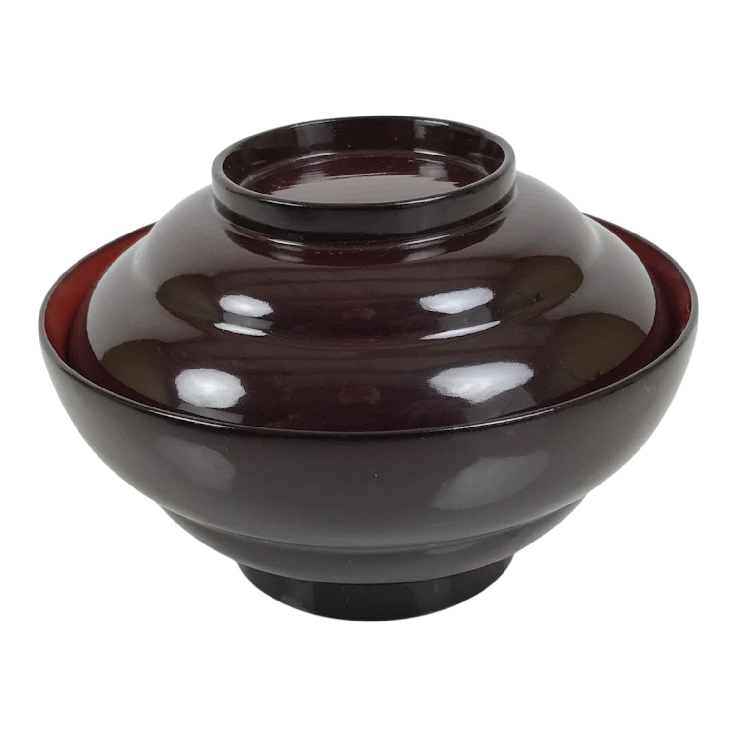 Japanese Lacquered Wooden Lidded Bowl Soup Owan Vtg Simple Brown Red LB201-KT - Bowl-chidorivintage.com