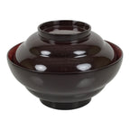 Japanese Lacquered Wooden Lidded Bowl Soup Owan Vtg Simple Brown Red LB202-KT - Bowl-chidorivintage.com