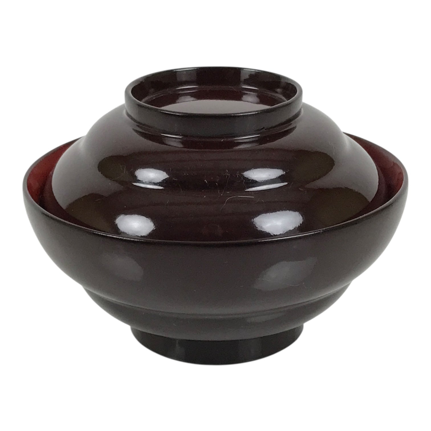 Japanese Lacquered Wooden Lidded Bowl Soup Owan Vtg Simple Brown Red LB202-KT - Bowl-chidorivintage.com