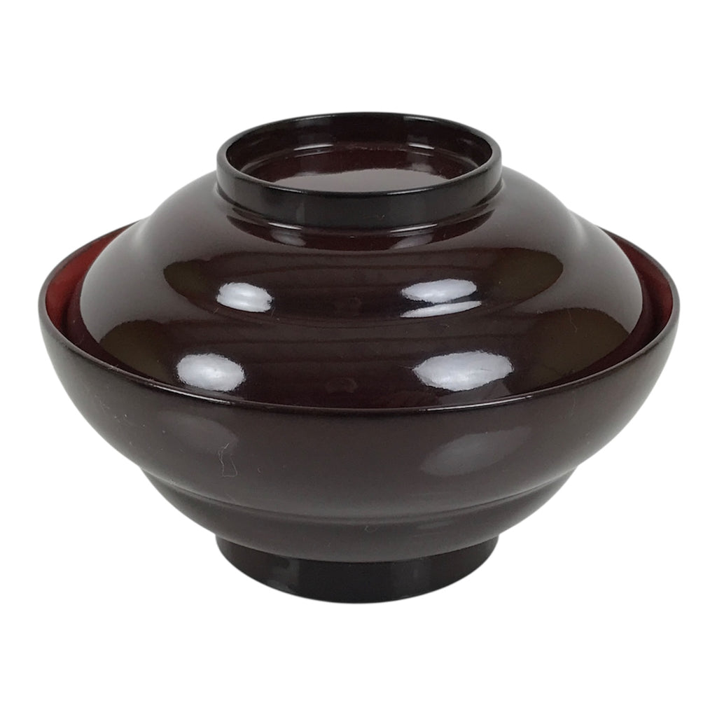 Japanese Lacquered Wooden Lidded Bowl Soup Owan Vtg Simple Brown Red LB203-KT - Bowl-chidorivintage.com
