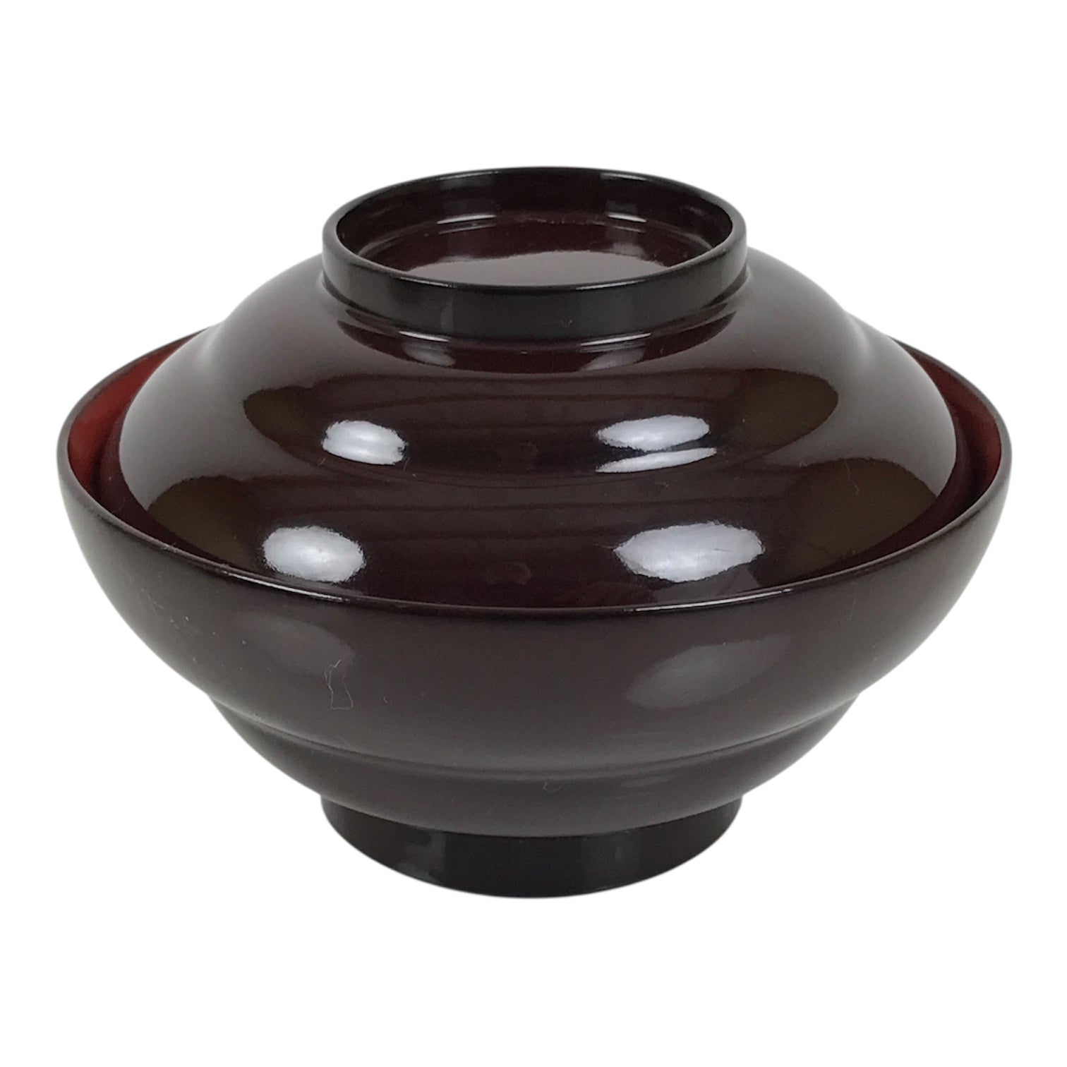 Japanese Lacquered Wooden Lidded Bowl Soup Owan Vtg Simple Brown Red LB203-KT - Bowl-chidorivintage.com