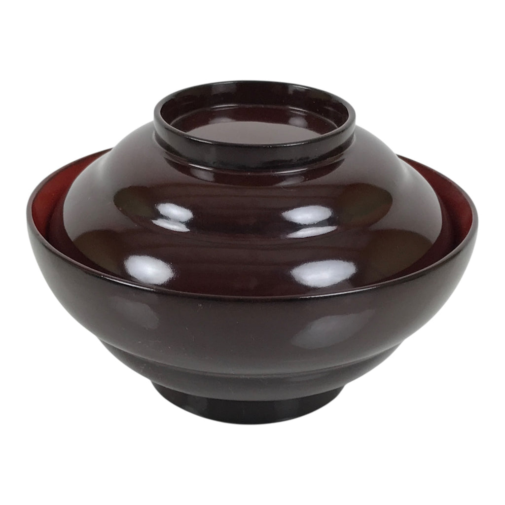Japanese Lacquered Wooden Lidded Bowl Soup Owan Vtg Simple Brown Red LB204-KT - Bowl-chidorivintage.com
