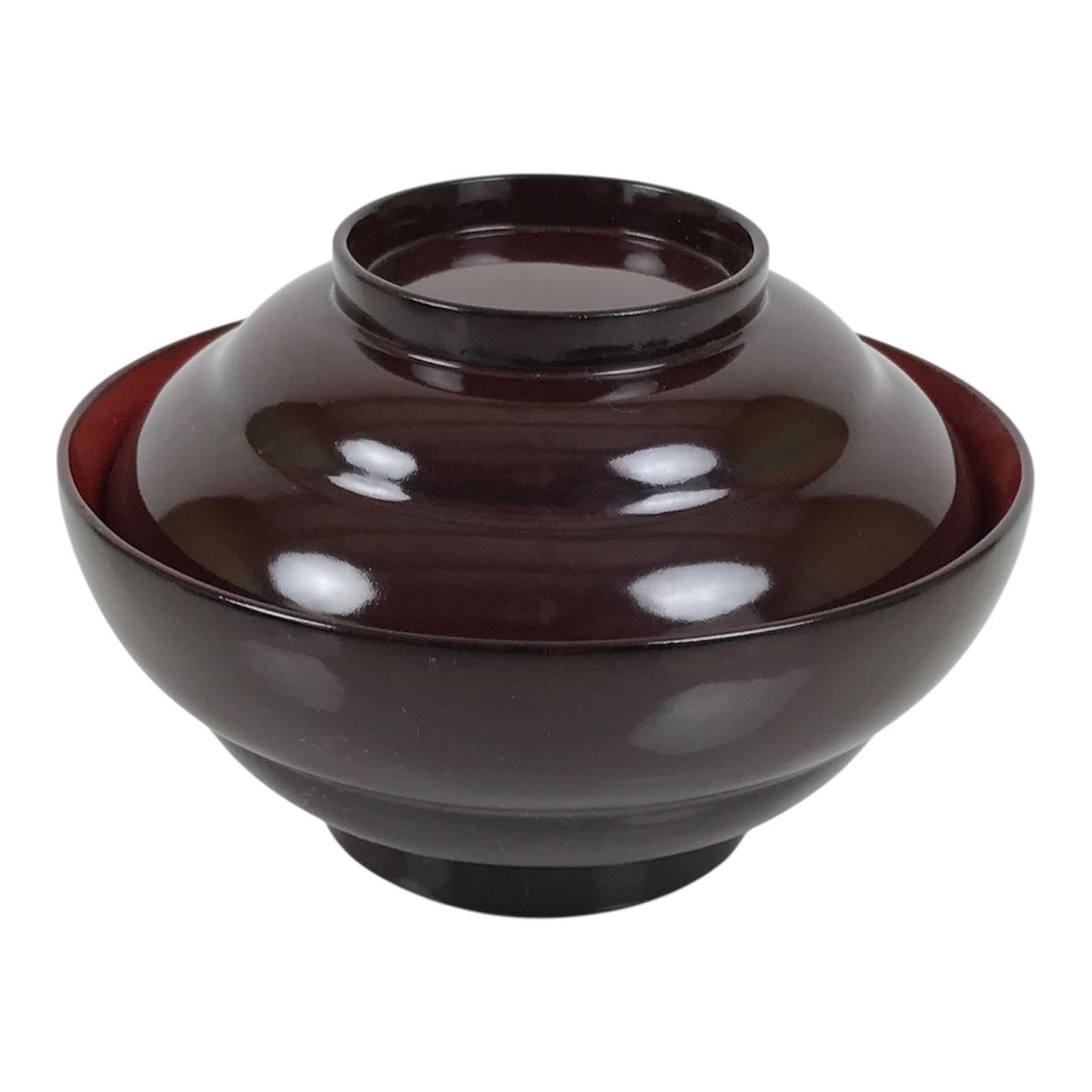 Japanese Lacquered Wooden Lidded Bowl Soup Owan Vtg Simple Brown Red LB204-KT - Bowl-chidorivintage.com
