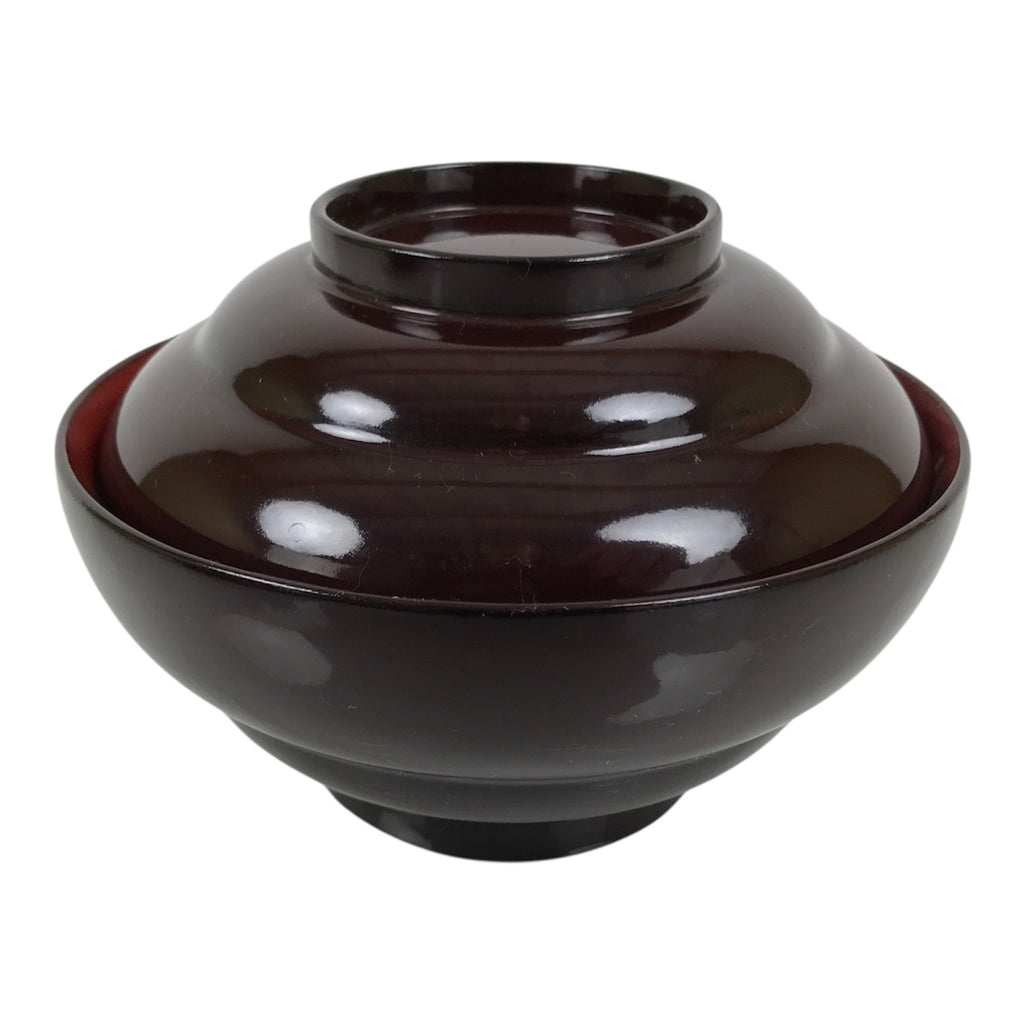 Japanese Lacquered Wooden Lidded Bowl Soup Owan Vtg Simple Brown Red LB205-KT - Bowl-chidorivintage.com