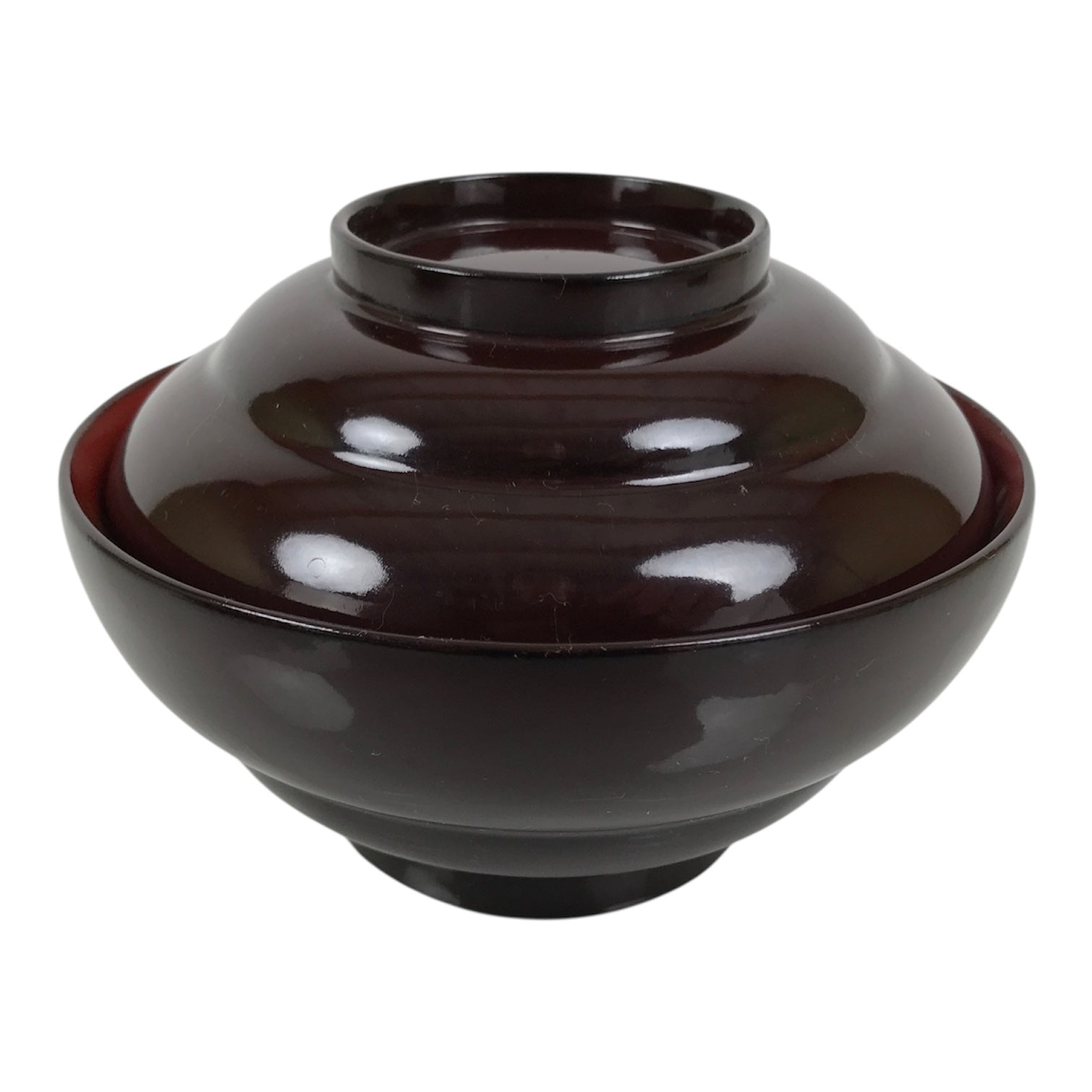 Japanese Lacquered Wooden Lidded Bowl Soup Owan Vtg Simple Brown Red LB205-KT - Bowl-chidorivintage.com