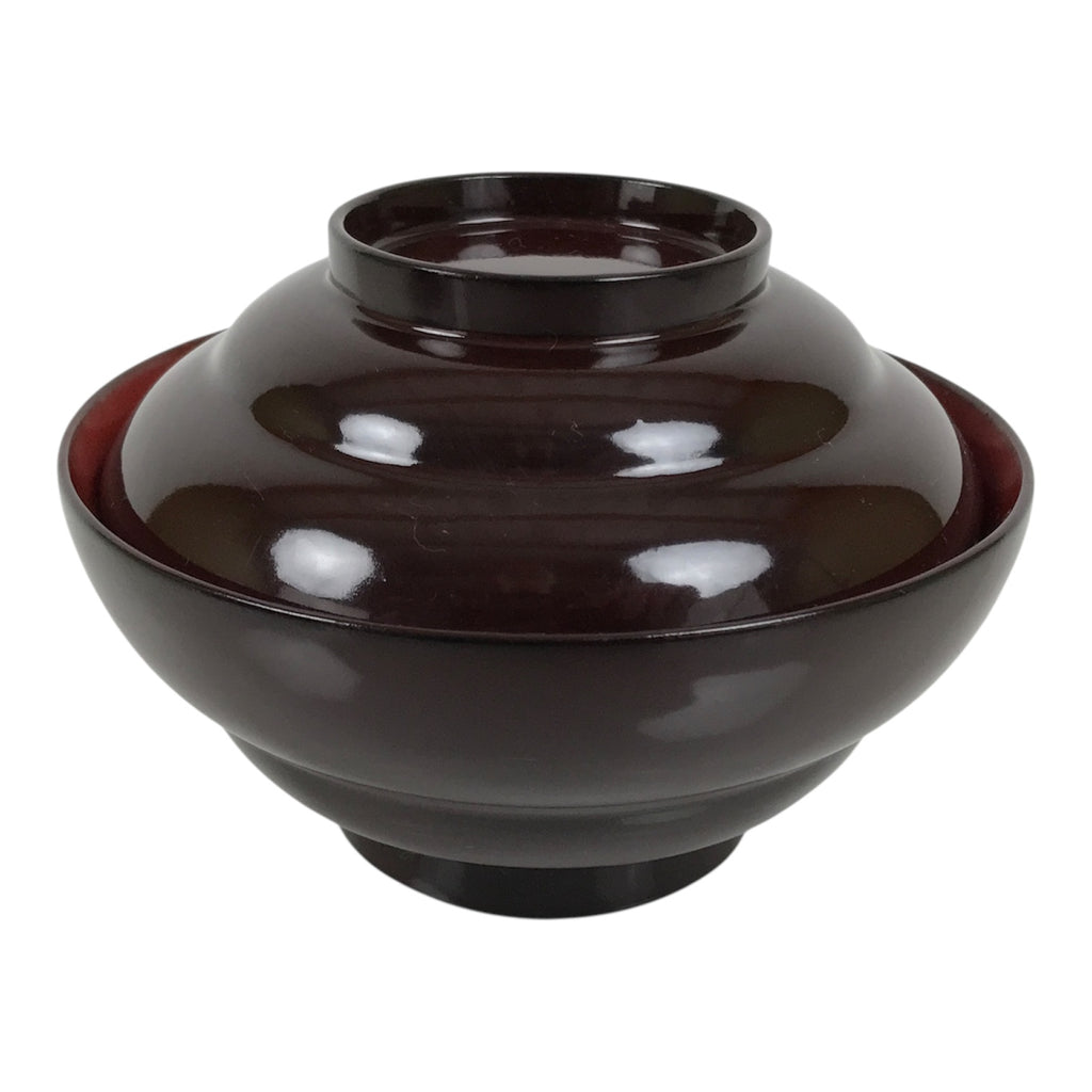 Japanese Lacquered Wooden Lidded Bowl Soup Owan Vtg Simple Brown Red LB206-KT - Bowl-chidorivintage.com