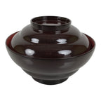 Japanese Lacquered Wooden Lidded Bowl Soup Owan Vtg Simple Brown Red LB206-KT - Bowl-chidorivintage.com