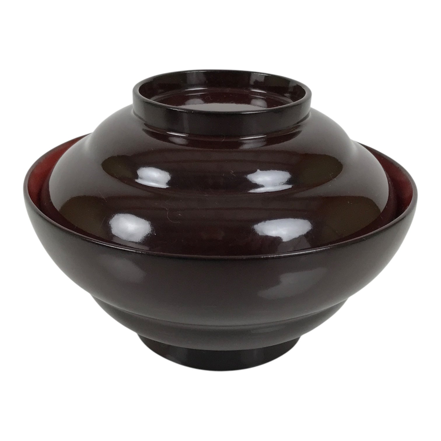 Japanese Lacquered Wooden Lidded Bowl Soup Owan Vtg Simple Brown Red LB206-KT - Bowl-chidorivintage.com