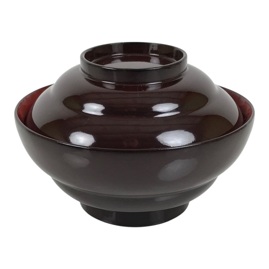 Japanese Lacquered Wooden Lidded Bowl Soup Owan Vtg Simple Brown Red LB207-KT - Bowl-chidorivintage.com