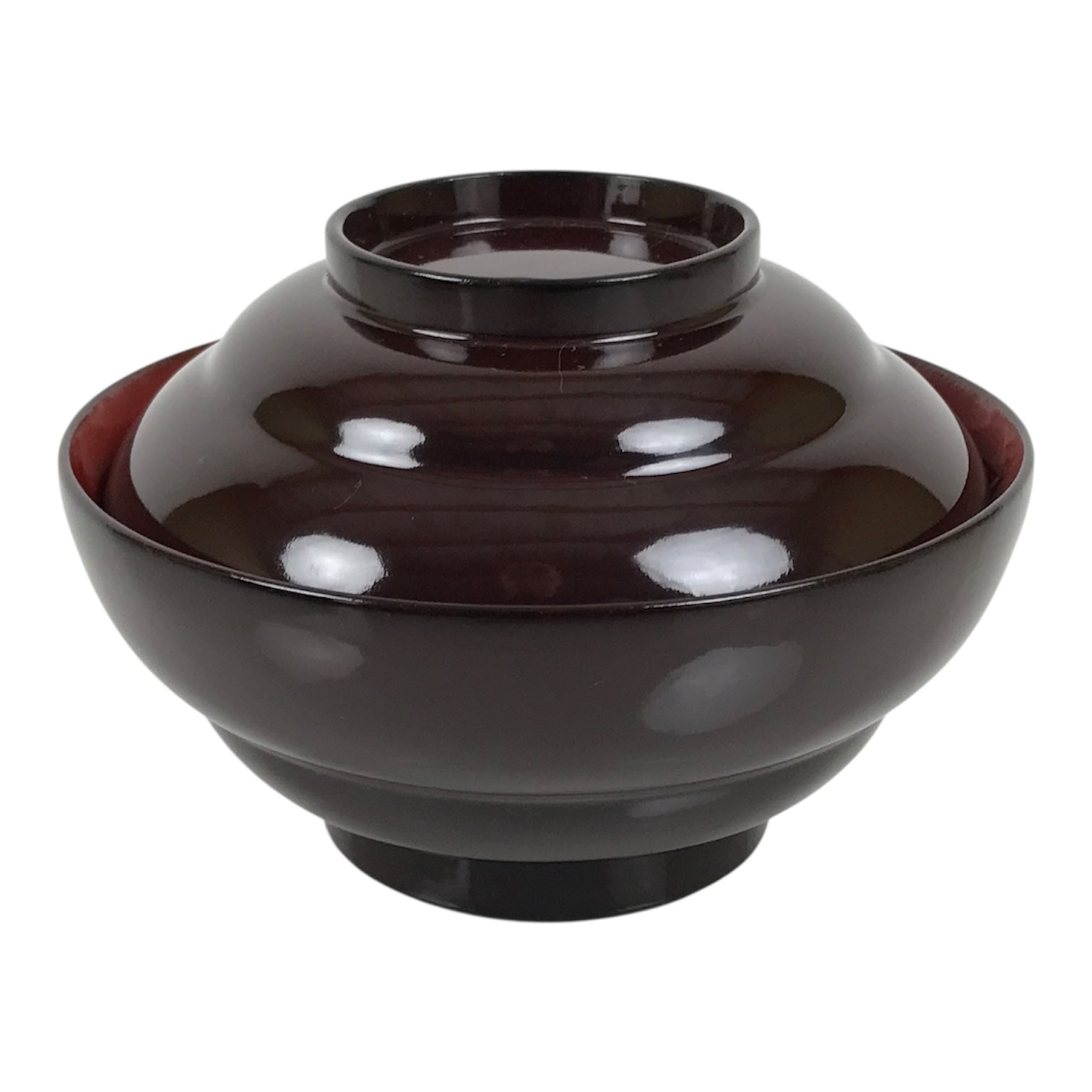 Japanese Lacquered Wooden Lidded Bowl Soup Owan Vtg Simple Brown Red LB207-KT - Bowl-chidorivintage.com