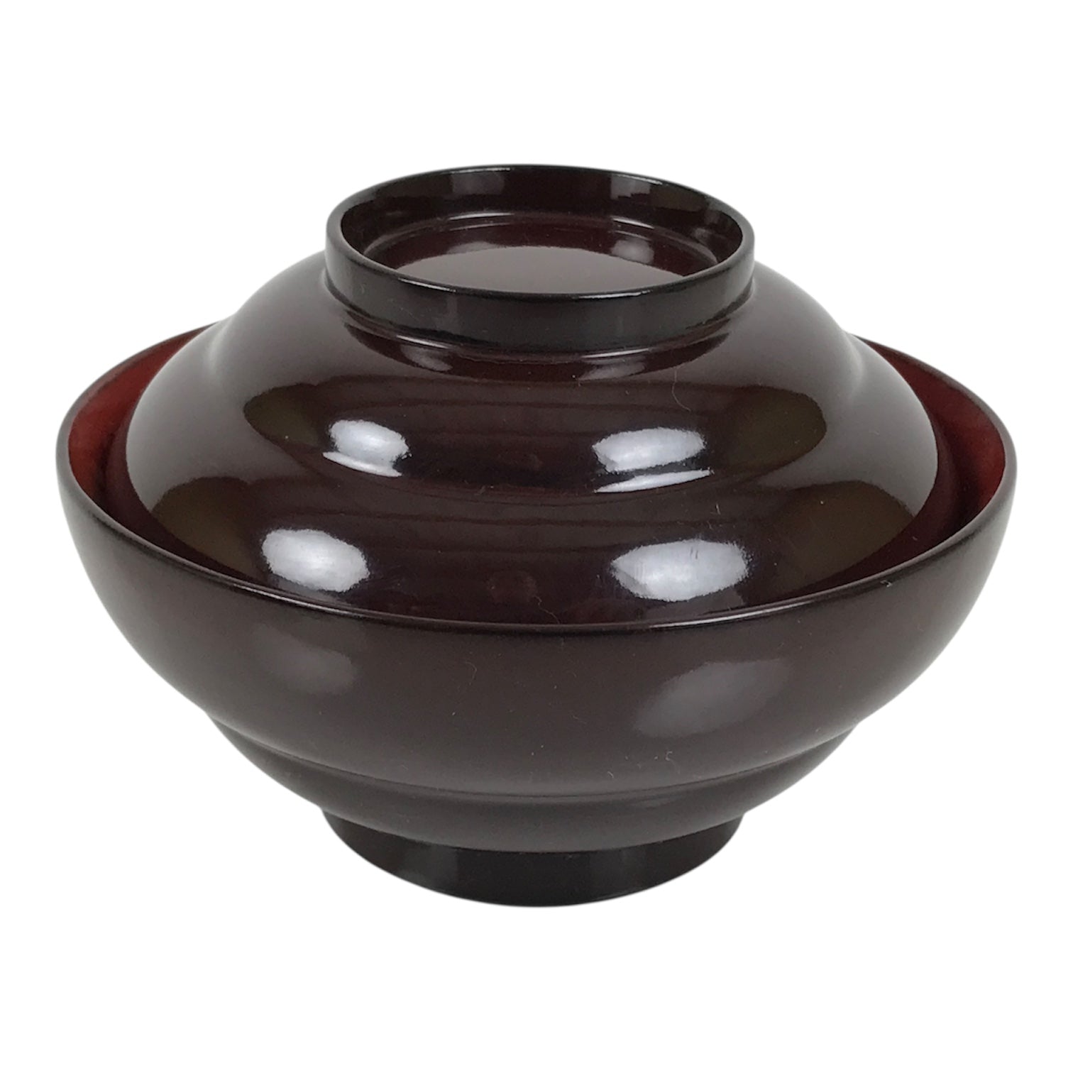 Japanese Lacquered Wooden Lidded Bowl Soup Owan Vtg Simple Brown Red LB208-KT - Bowl-chidorivintage.com