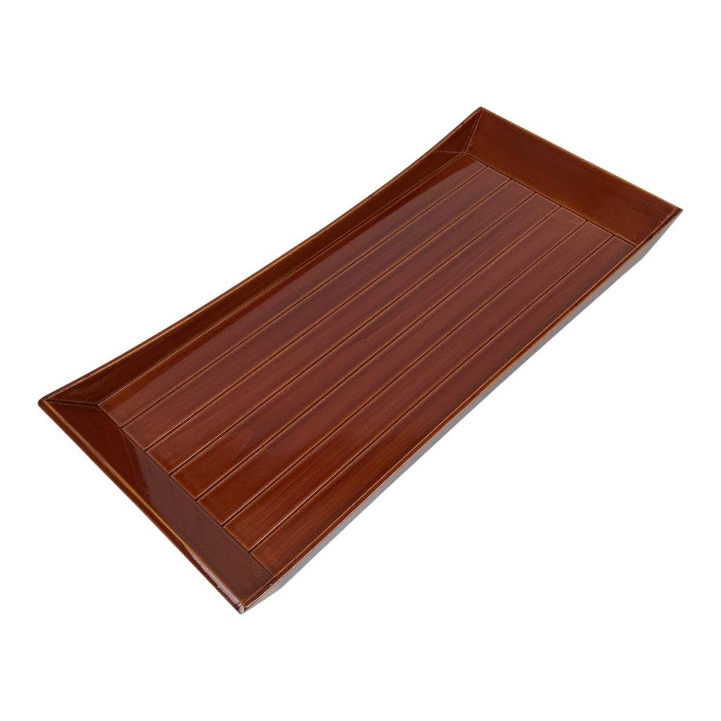 Japanese Lacquered Wood Serving Tray Obon Vtg Hida Shunkei Rectangle Brown L622-KT - Tray-chidorivintage.com