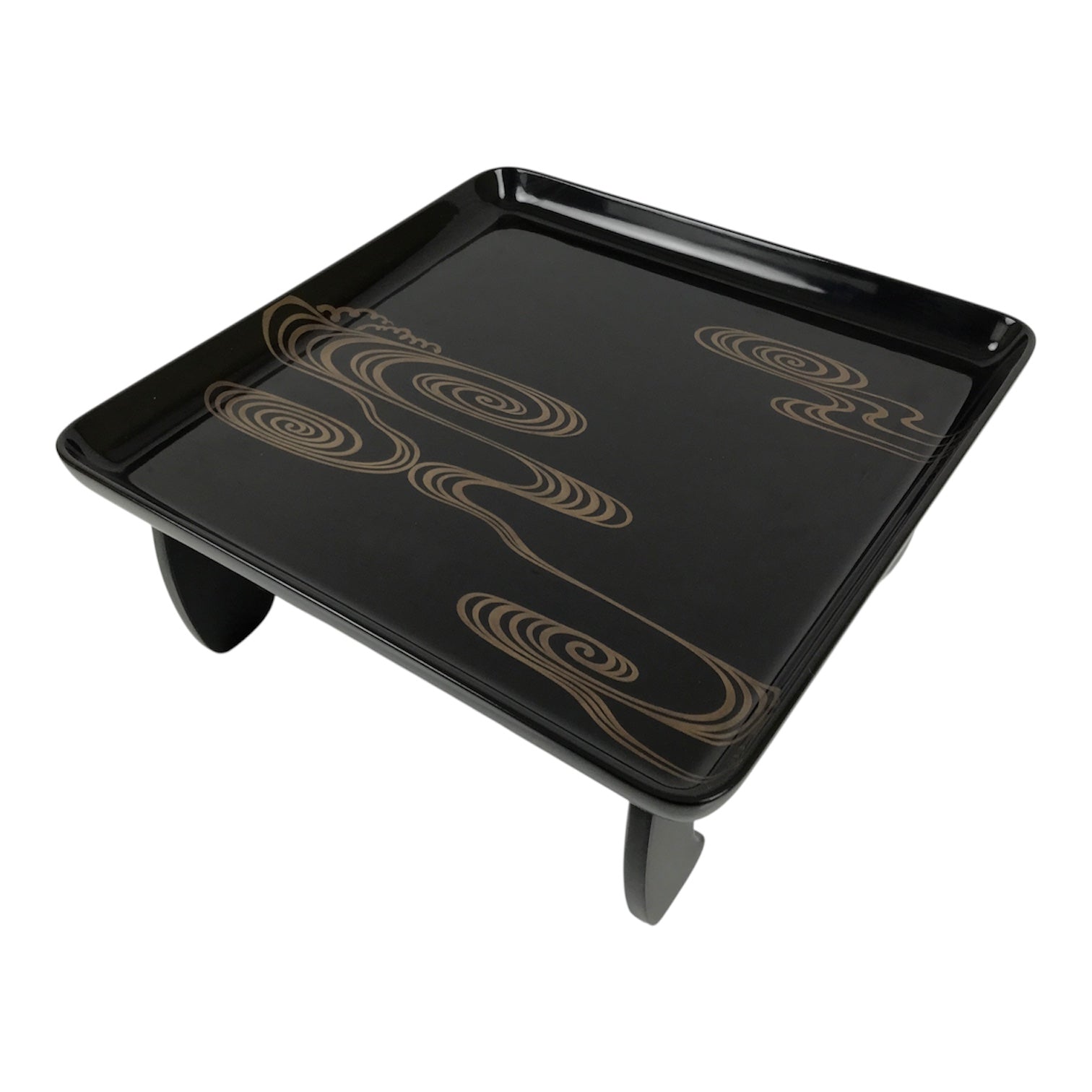 Japanese Lacquered Wooden Legged Ozen Table Vtg Meal Serving Tray Black L623-KT - Tray-chidorivintage.com