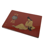 Antique Japanese Lacquered Wooden Tray Obon Lantern Woman Makie Gold Red L624-KT - Tray-chidorivintage.com