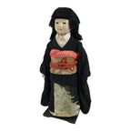 Japanese Ichimatsu Ningyo Doll Vtg Black Silk Kimono Glass Eyes Gofun Face ID697-AD - Doll-chidorivintage.com