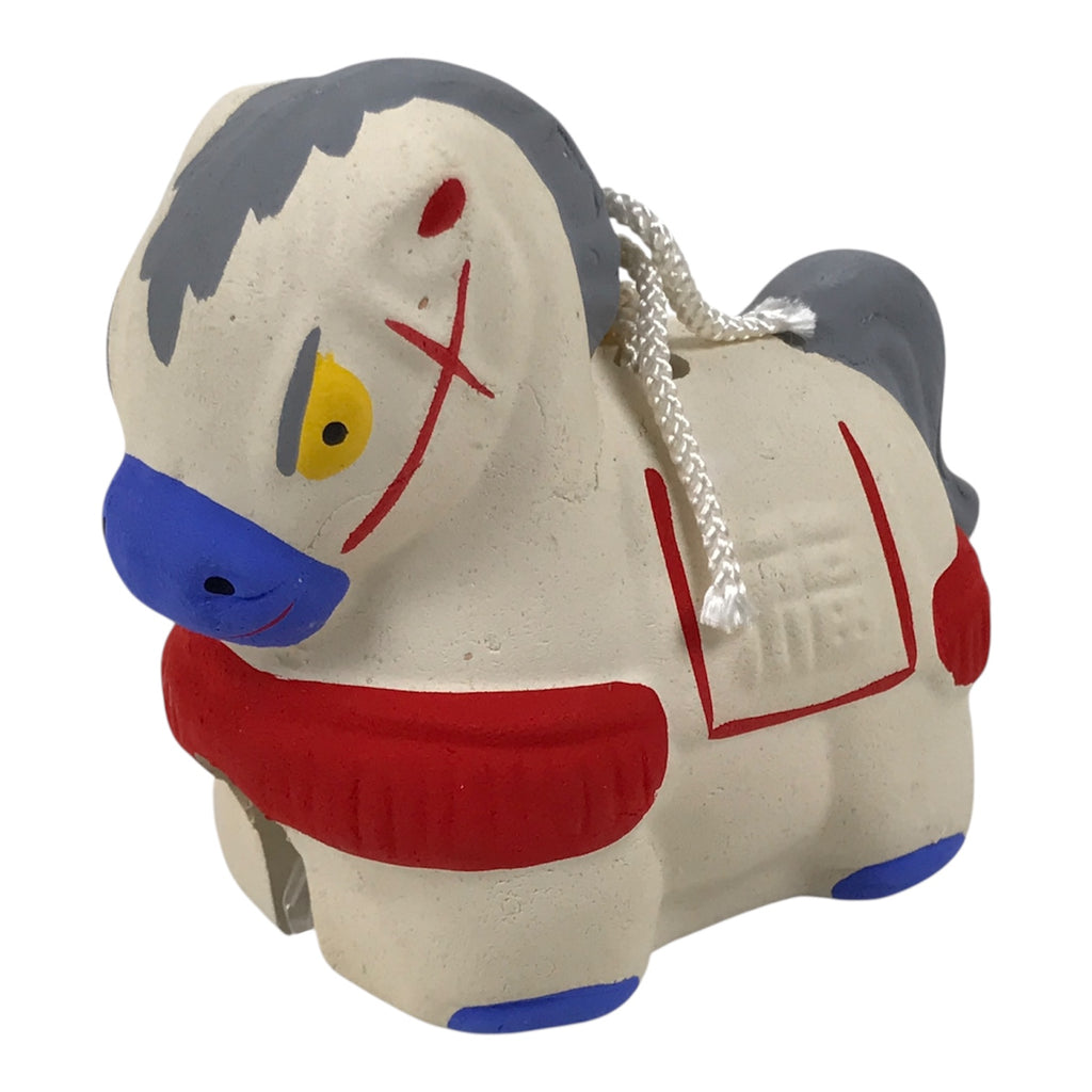 Japanese Clay Bell Dorei Horse Vtg Tsuchi-Suzu Zodiac Animal Uma White Red DR690-AD - Dorei-chidorivintage.com