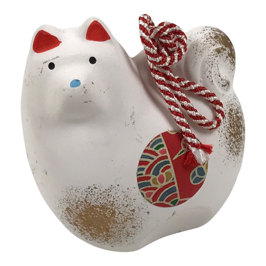 Japanese Clay Bell Dorei Dog Vtg Tsuchi-Suzu Zodiac Animal White Red DR692-AD - Dorei-chidorivintage.com