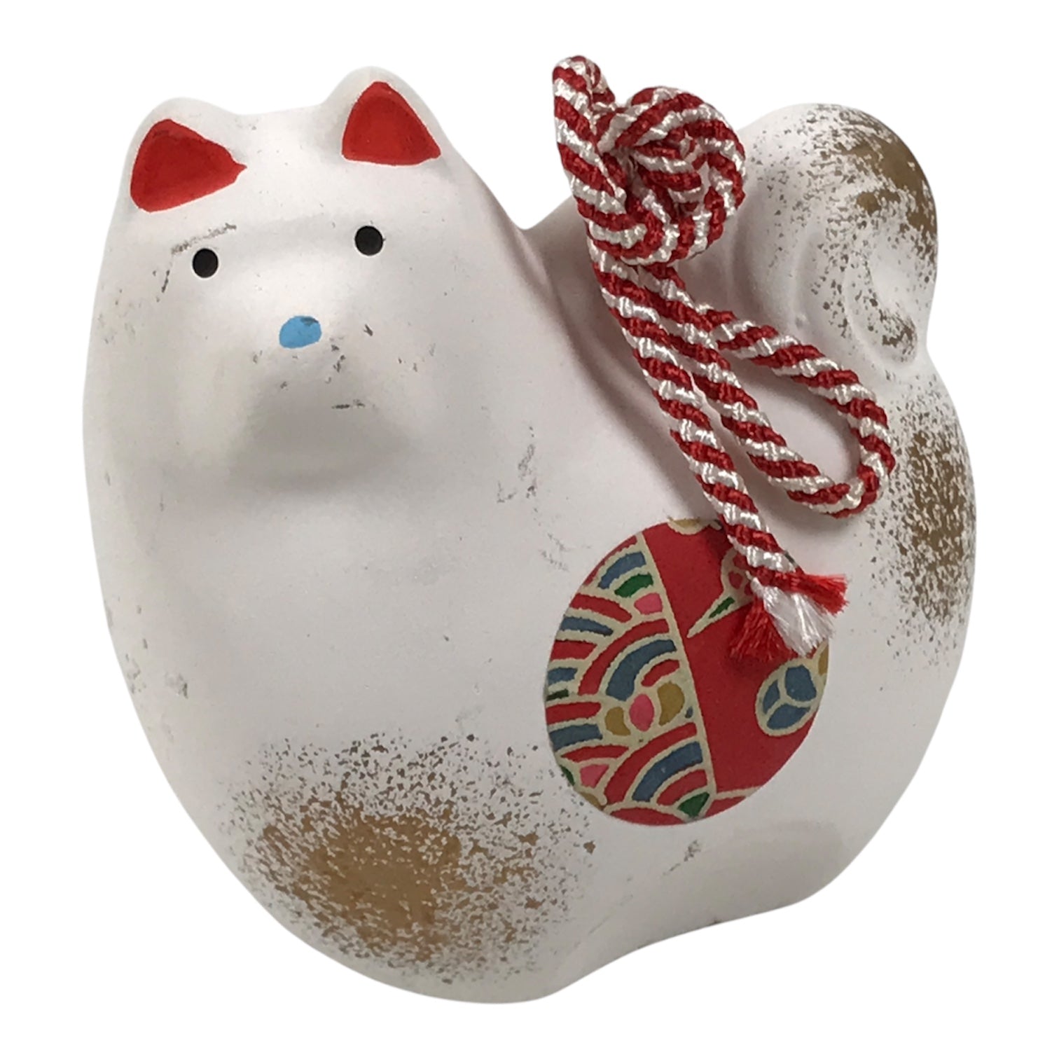 Japanese Clay Bell Dorei Dog Vtg Tsuchi-Suzu Zodiac Animal White Red DR692-AD - Dorei-chidorivintage.com