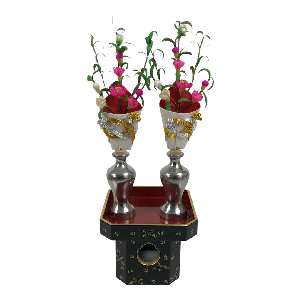 Japanese Lacquer Wood Sanpo Hina Doll Furniture Vtg Flower Vases Black Red ID718-FB - Hina Doll Furniture-chidorivintage.com