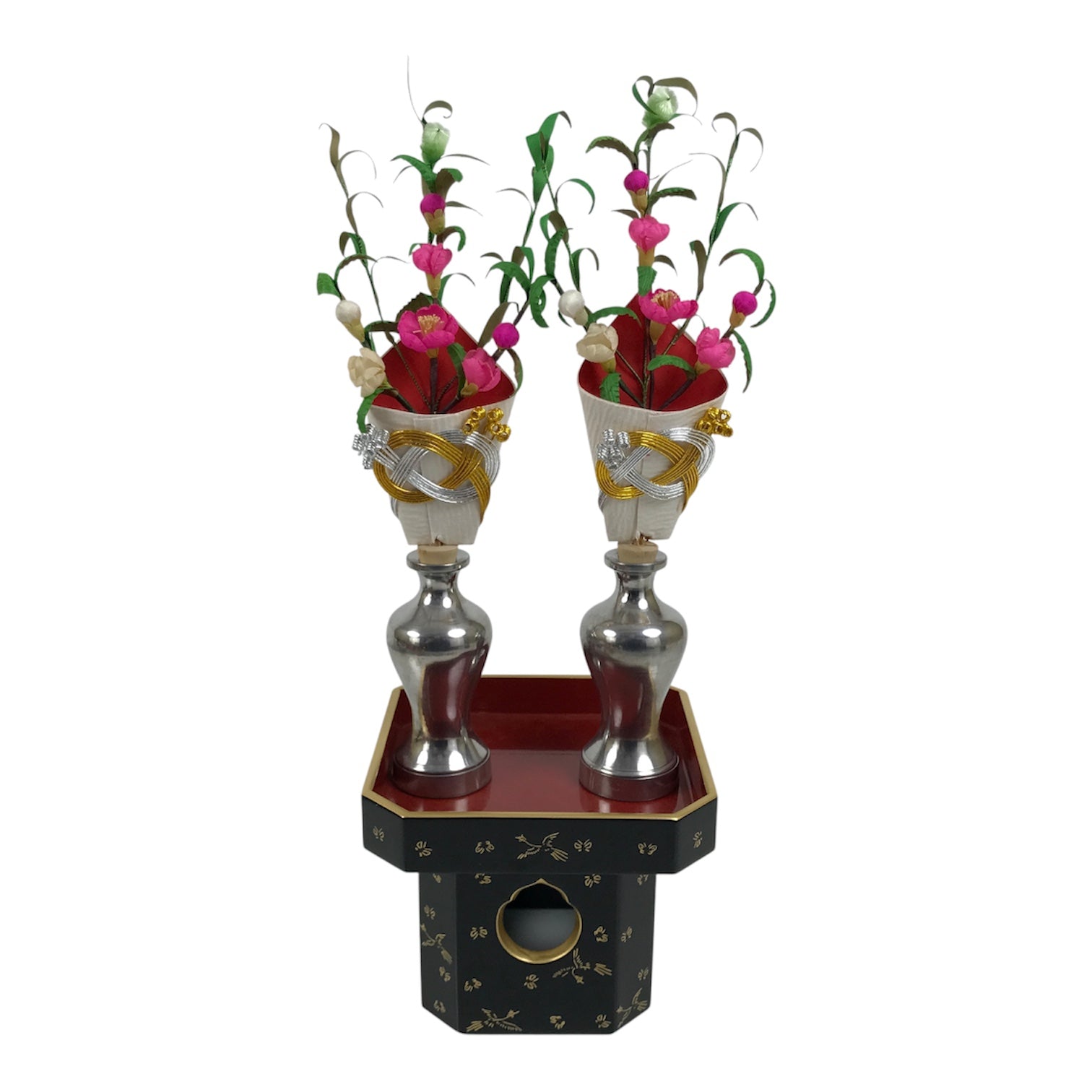 Japanese Lacquer Wood Sanpo Hina Doll Furniture Vtg Flower Vases Black Red ID718-FB - Hina Doll Furniture-chidorivintage.com