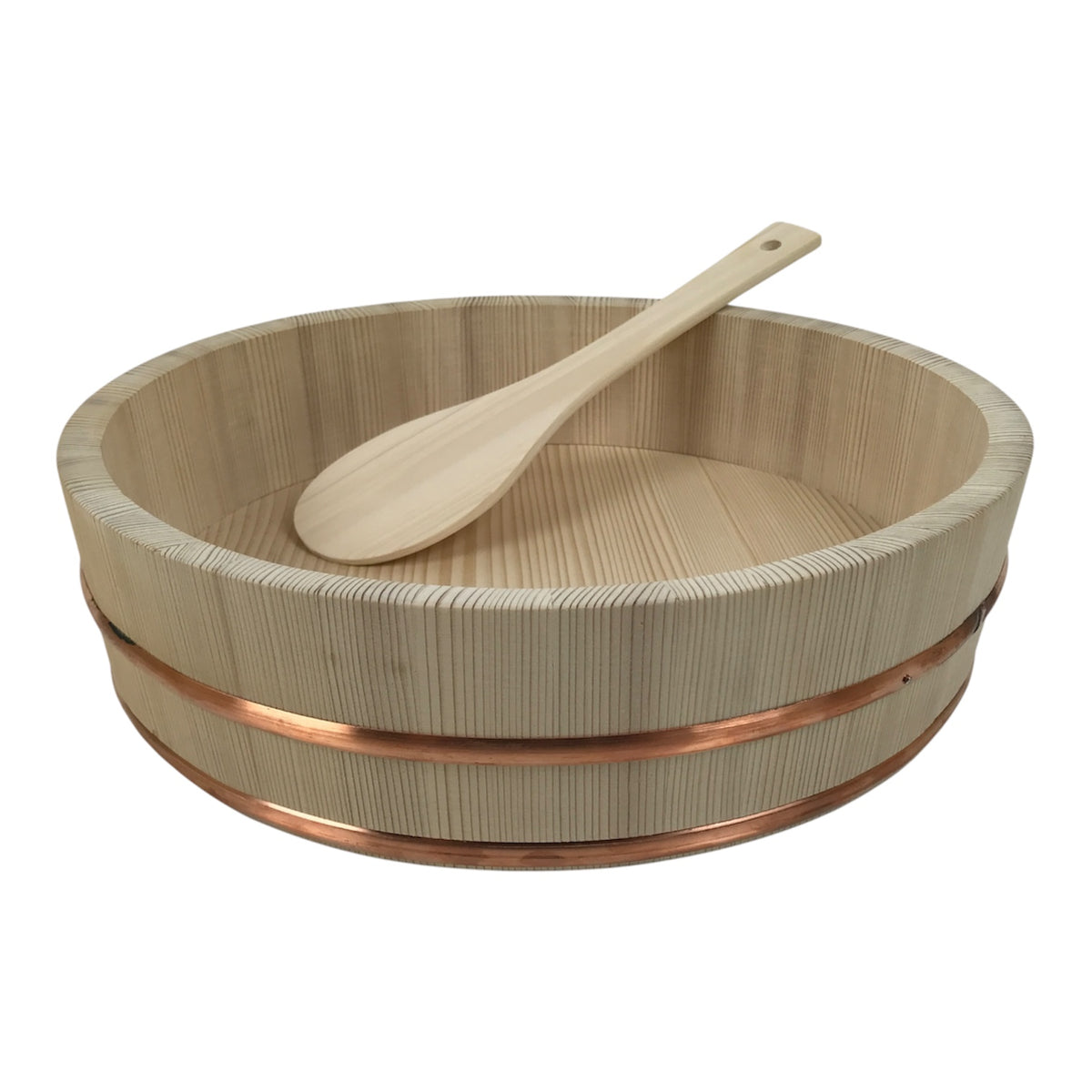 Japanese Handmade Natural Wood Bucket Sushi Oke Paddle Hangiri Copper Band BK60-OT - Wood-chidorivintage.com