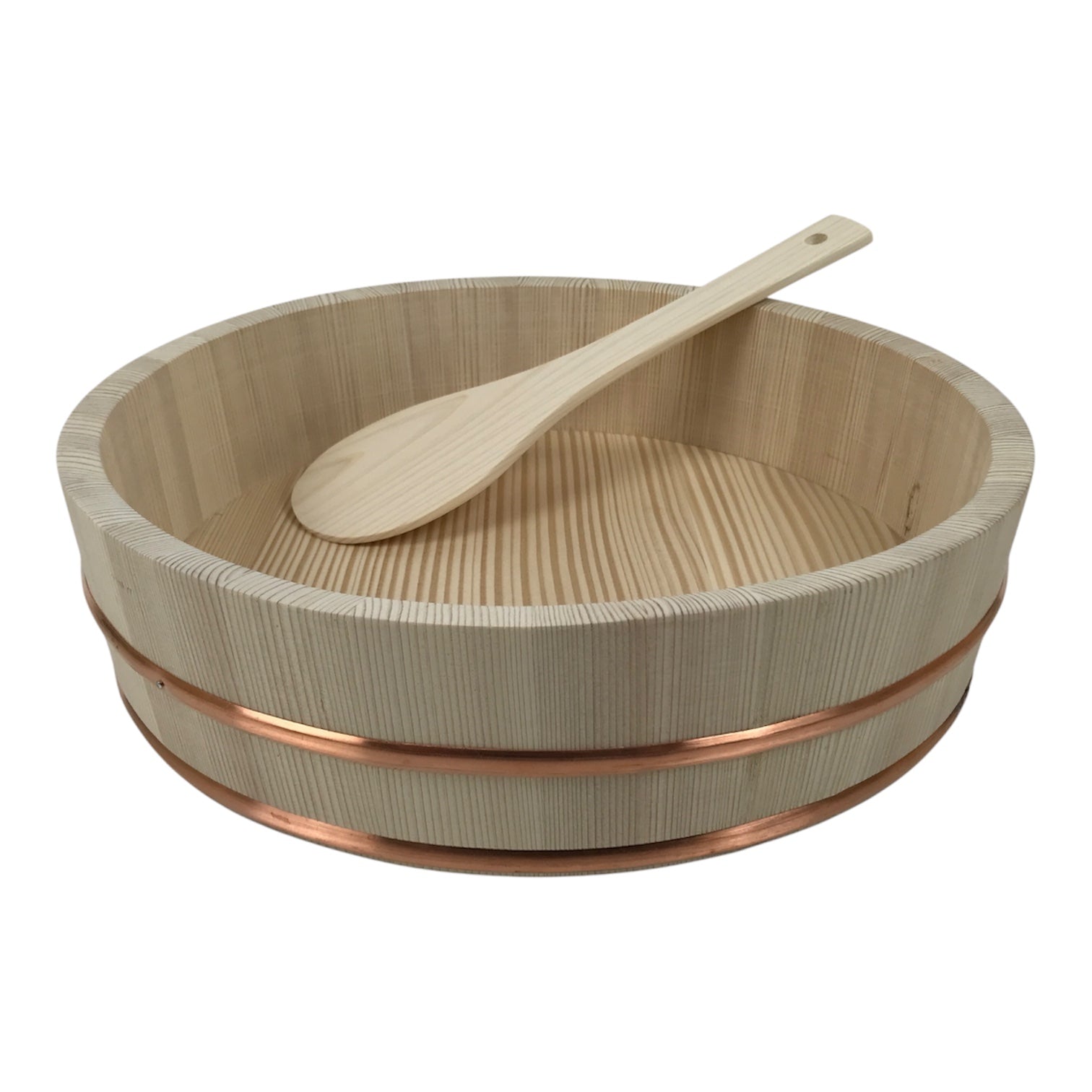 Japanese Handmade Natural Wood Sushi Bucket Paddle Oke Hangiri Copper Band BK61-OT - Wood-chidorivintage.com