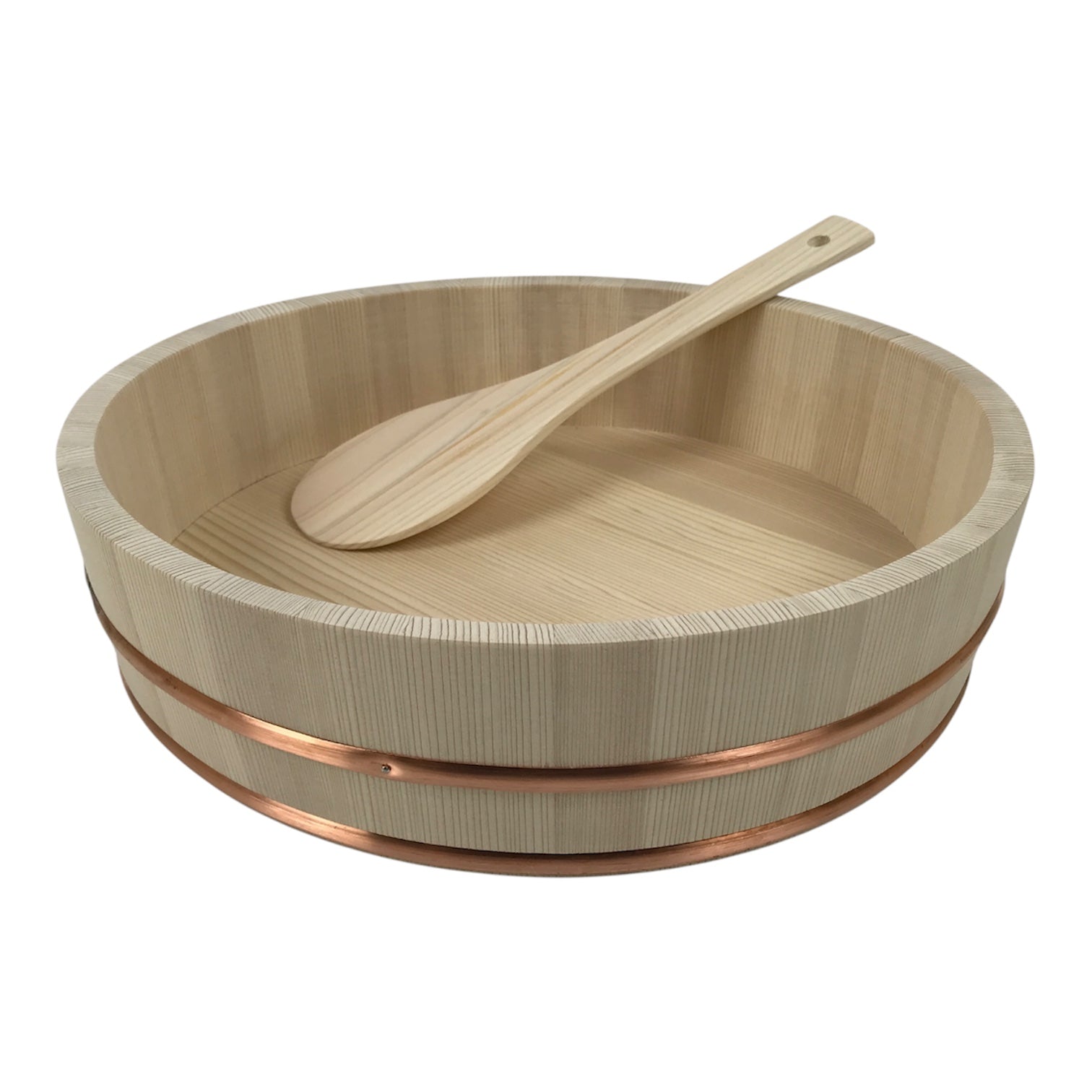 Japanese Handmade Natural Wood Sushi Bucket Paddle Oke Hangiri Copper Band BK62-OT - Wood-chidorivintage.com