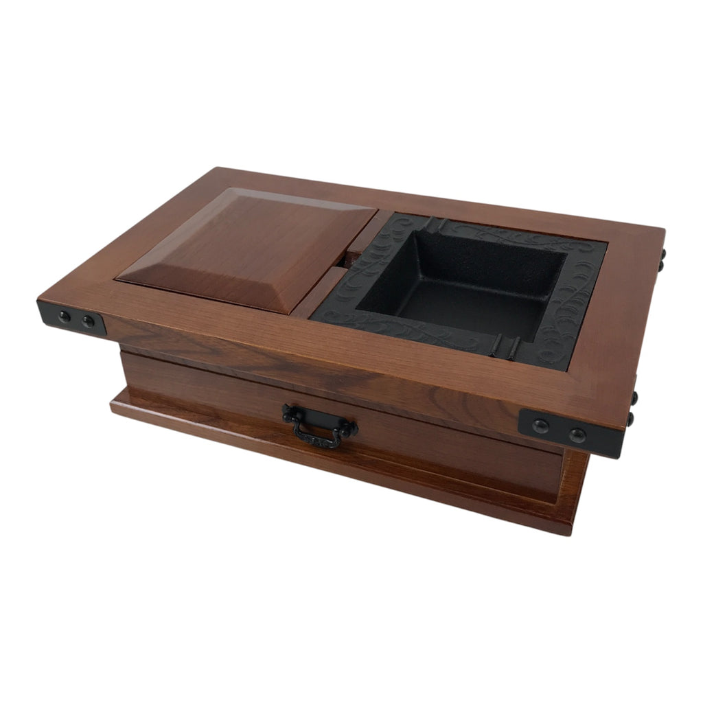 Japanese Iron Ashtray Tobacco Smoking Tray Zelkova Wood Container Brown PX816-OT - Misc-chidorivintage.com