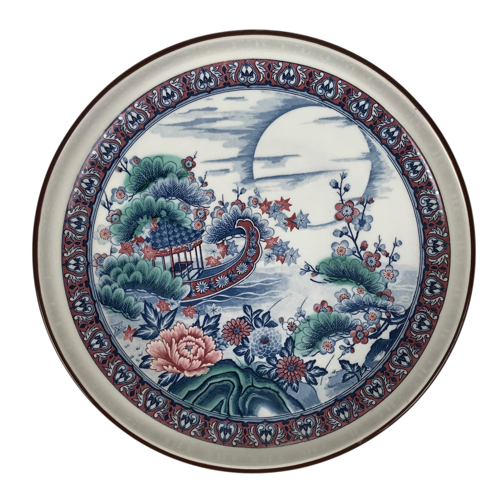 Japanese Ceramic Large Plate Vtg Flower Boat Moon Ozara Tray Dish Blue Y588-KT - Plate-chidorivintage.com