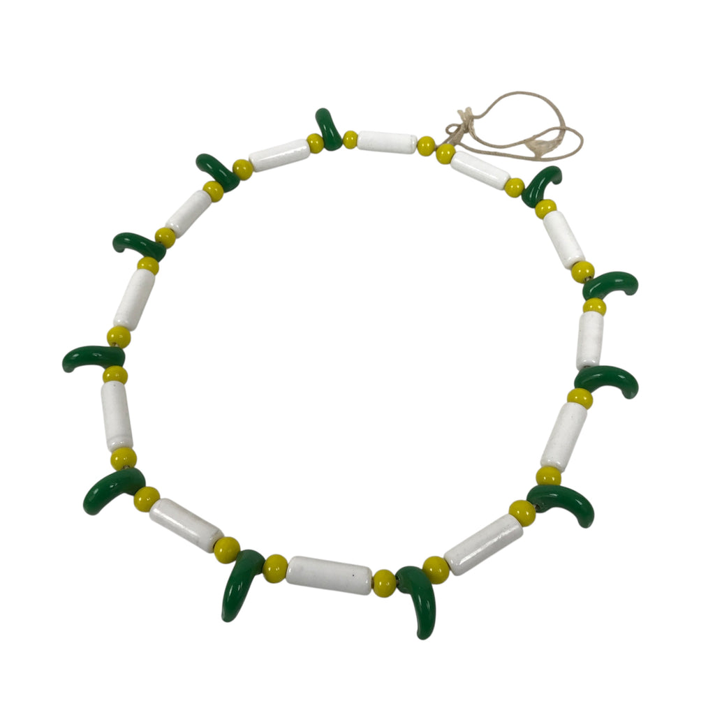 Japanese Glass Beads Necklace Vtg Magatama Trade White Green Yellow JZ190-Other OT - Misc-chidorivintage.com