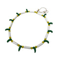 Japanese Glass Beads Necklace Vtg Magatama Trade White Green Yellow JZ190-Other OT - Misc-chidorivintage.com