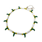 Japanese Glass Beads Necklace Vtg Magatama Trade White Green Yellow JZ190-Other OT - Misc-chidorivintage.com