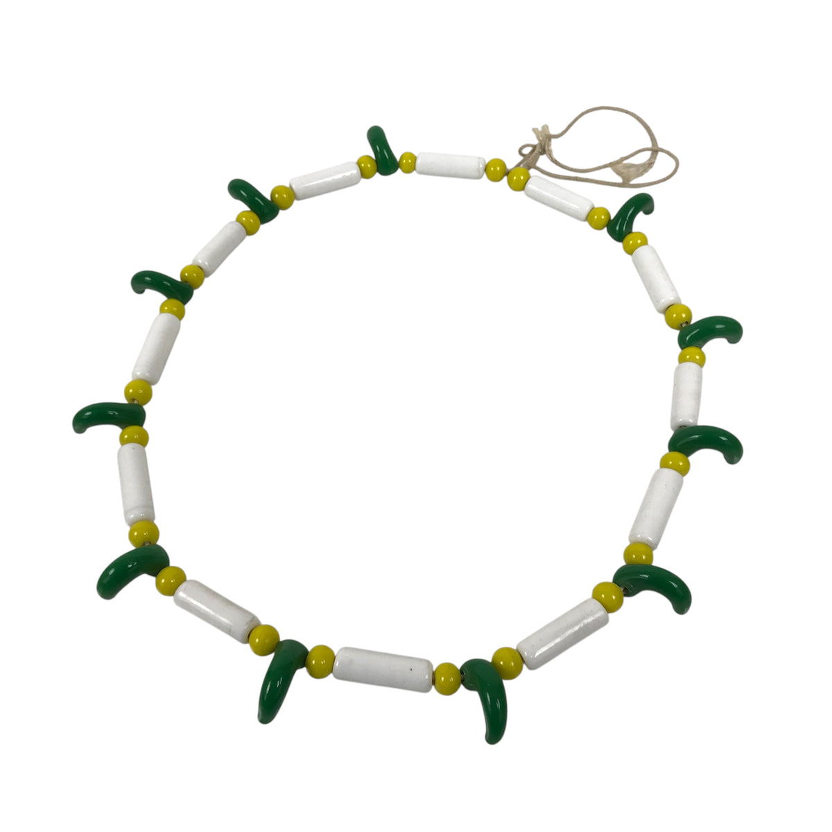 Japanese Glass Beads Necklace Vtg Magatama Trade White Green Yellow JZ190-Other OT - Misc-chidorivintage.com