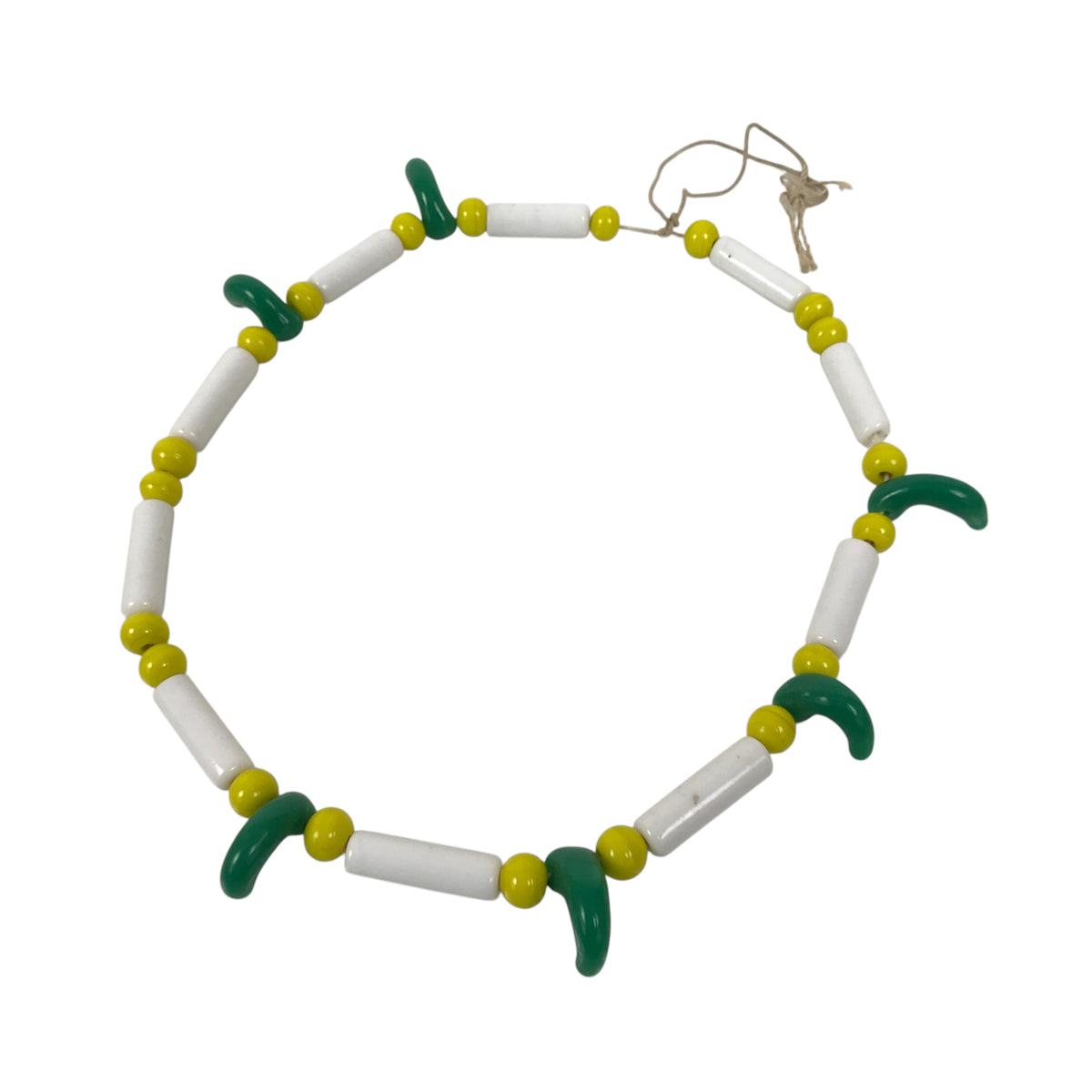 Japanese Glass Beads Necklace Vtg Magatama Trade White Green Yellow JZ191-Other OT - Misc-chidorivintage.com