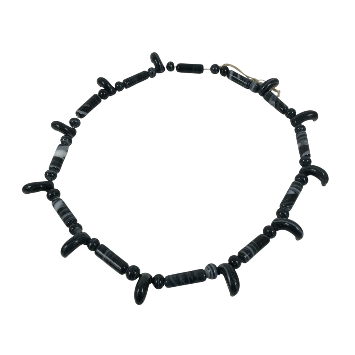 Japanese Glass Beads Necklace Vtg Magatama Trade White Black Marble JZ192-Other OT - Misc-chidorivintage.com